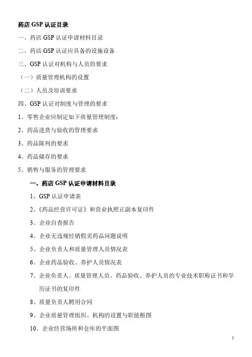 药店GSP认证目录