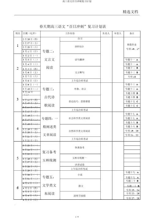 高三语文百日冲刺复习计划
