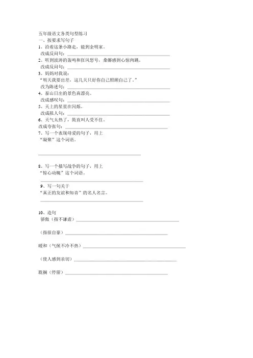 五年级语文各类句型练习