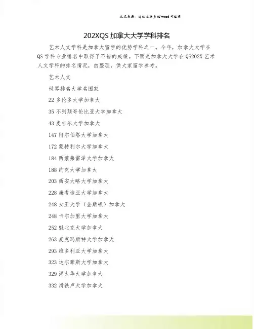 202XQS加拿大大学学科排名.doc