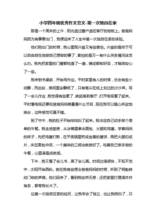 小学四年级优秀作文范文-第一次独自在家