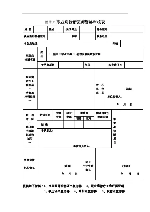 附录2职业病诊断医师资格审核表
