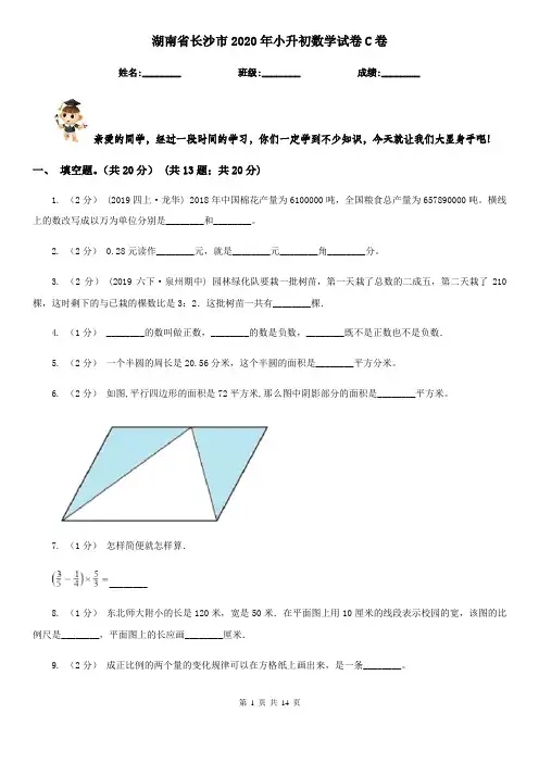 湖南省长沙市2020年小升初数学试卷C卷
