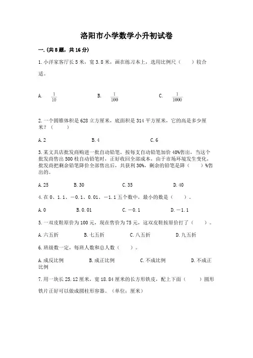 洛阳市小学数学小升初试卷含完整答案【历年真题】