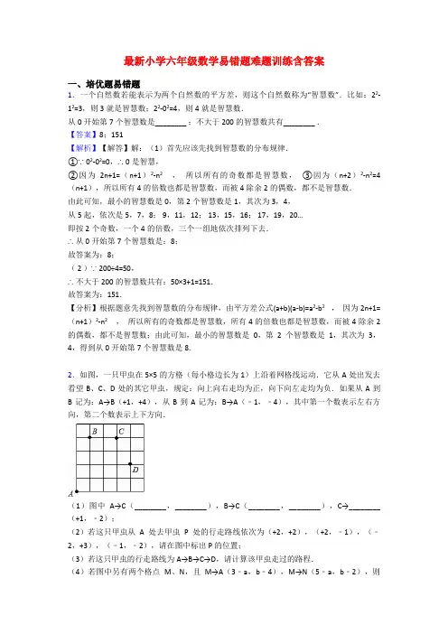 最新小学六年级数学易错题难题训练含答案