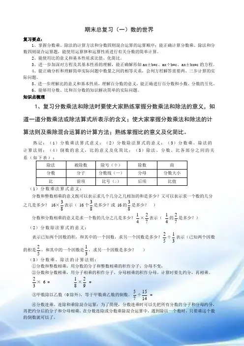 苏教版六年级上册数学期末总复习(一)数的世界