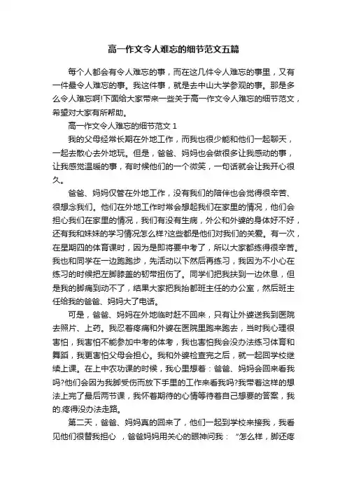 高一作文令人难忘的细节范文五篇