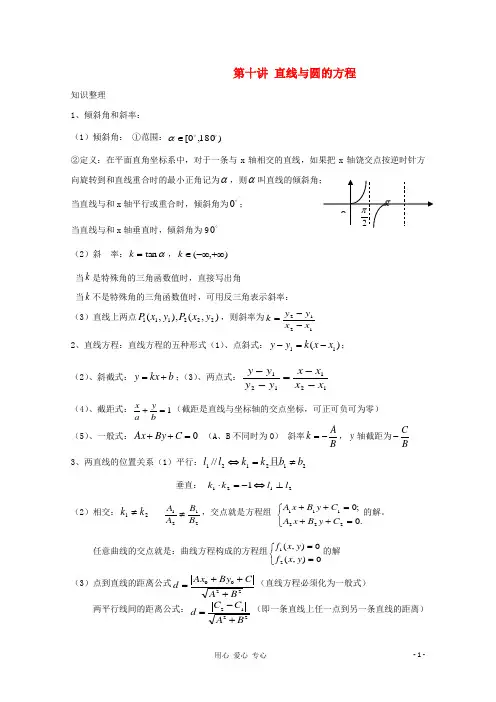 高二数学辅导资料 直线与圆的方程