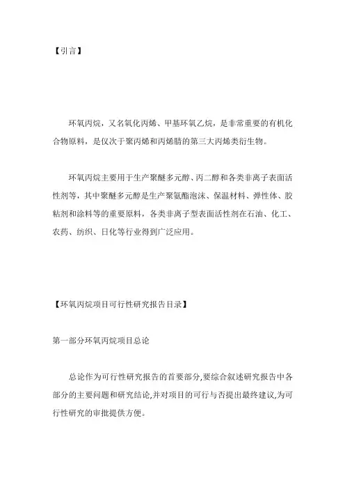 环氧丙烷项目可行性研究报告
