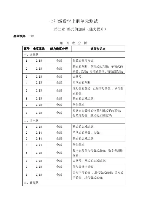 第二章 整式的加减(能力提升)-七年级数学上册单元过关测试定心卷(人教版)(知识清单+原卷解析版)
