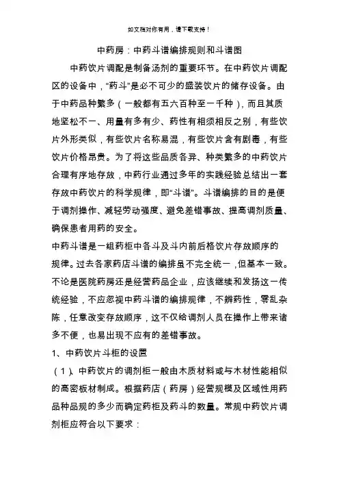 中药房中药斗谱编排规则和斗谱图