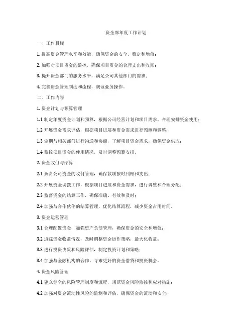 资金部年度工作计划