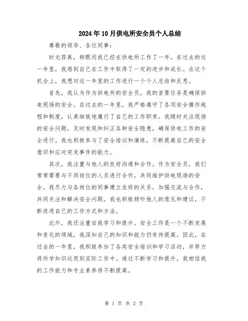 2024年10月供电所安全员个人总结