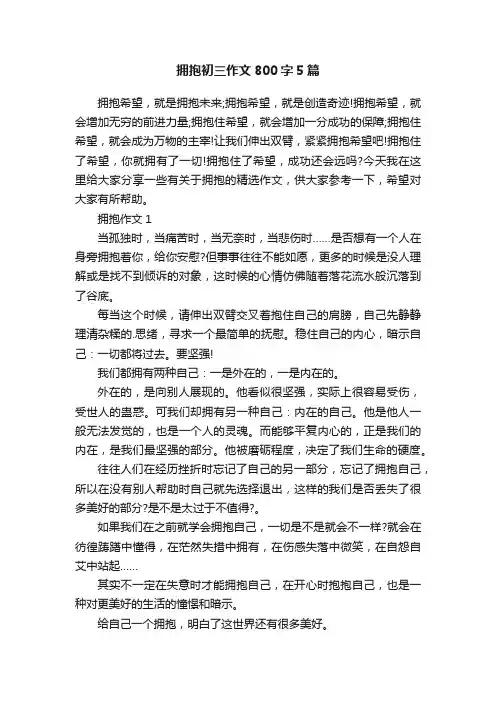 拥抱初三作文800字5篇