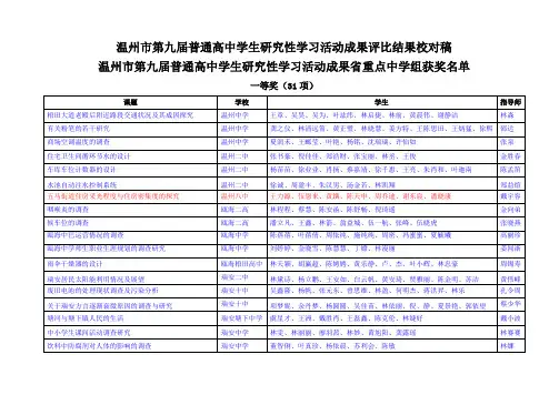温州普通高中学生研究性学习活动成果评比-温州第八中学