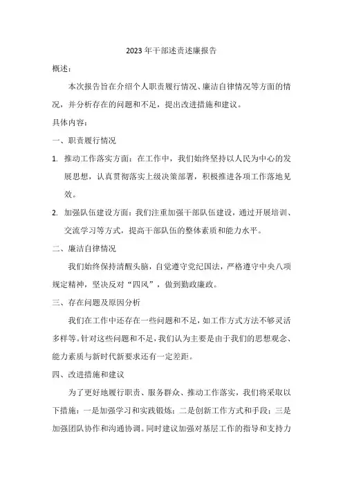 2023年干部述责述廉报告