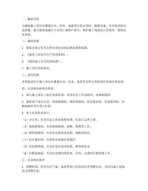 施工项目三防应急预案方案
