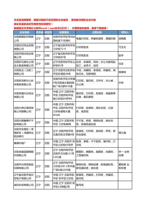 2020新版辽宁省办公纸张工商企业公司名录名单黄页联系方式大全105家
