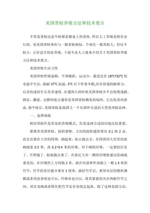 美国青蛙养殖方法和技术要点