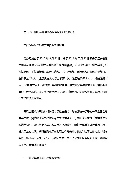 招标代理公司自查报告