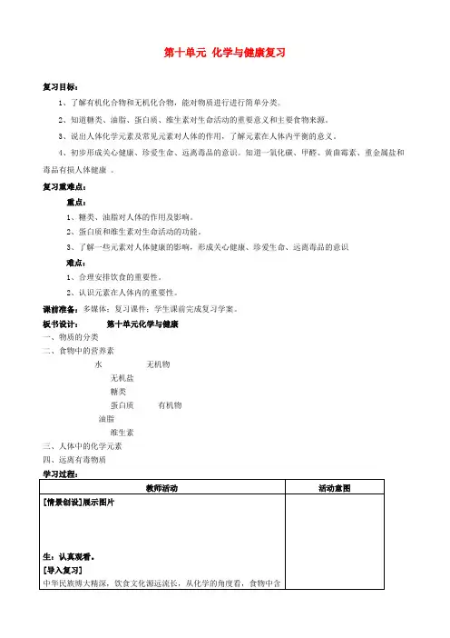山东省枣庄四中九年级化学下册 第十单元 化学与健康复习导学案(无答案) 鲁教版