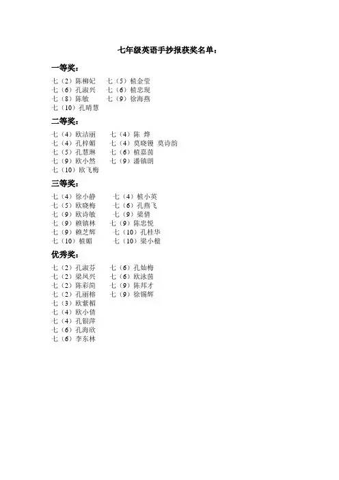 七年级英语手抄报获奖名单 (1)