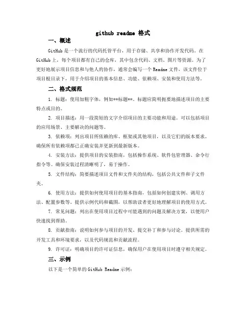 github readme 格式