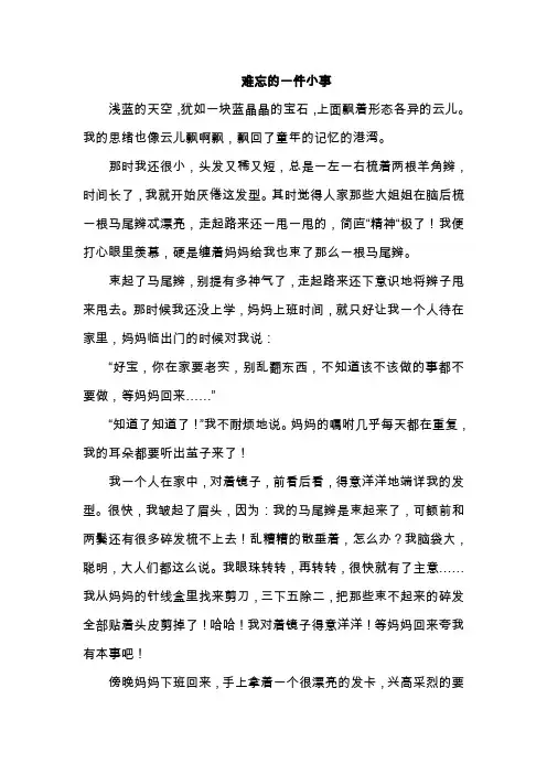 难忘的一件事    学生作文