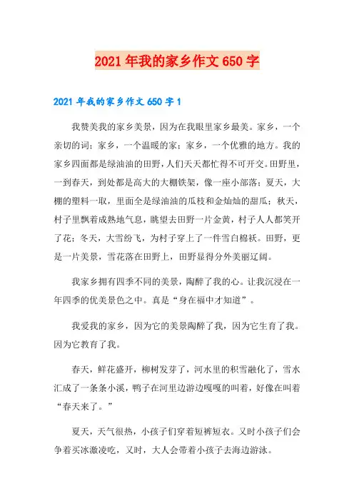 2021年我的家乡作文650字