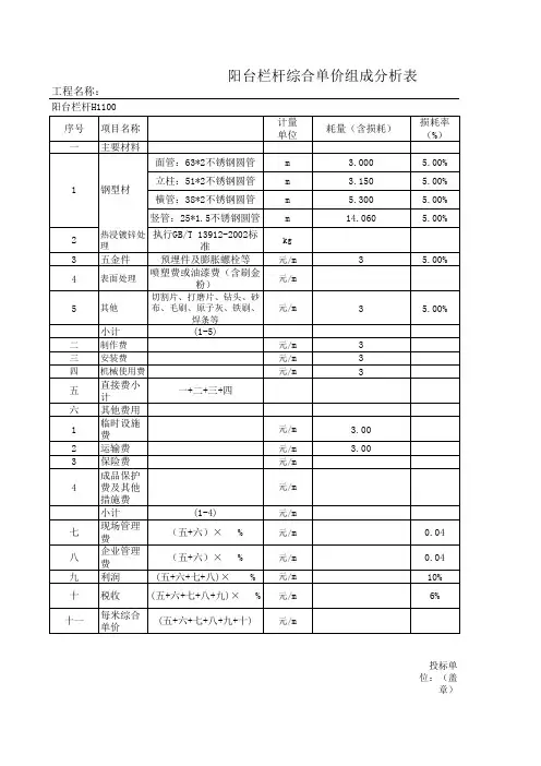 不锈钢栏杆报价表