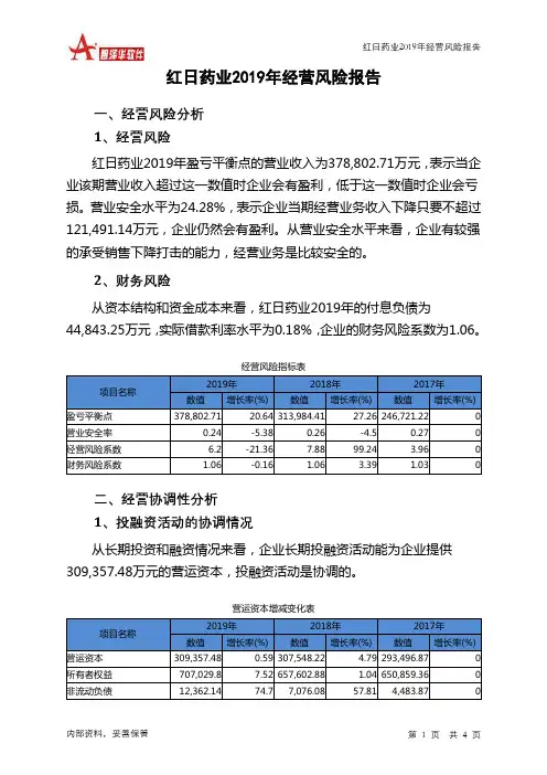 红日药业2019年经营风险报告