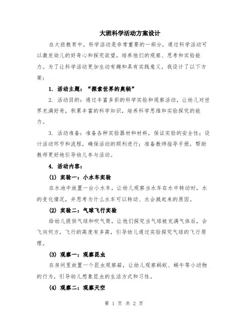 大班科学活动方案设计