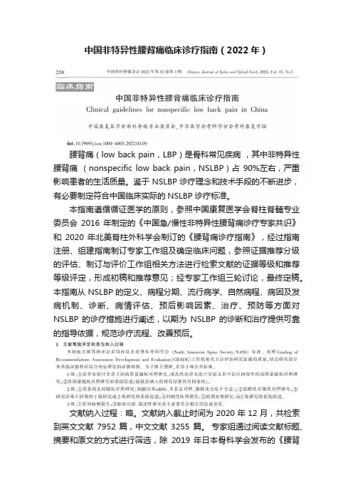 中国非特异性腰背痛临床诊疗指南（2022年）