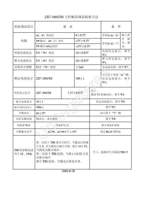 奥太ZX7-500STG主控制板的调试检验方法