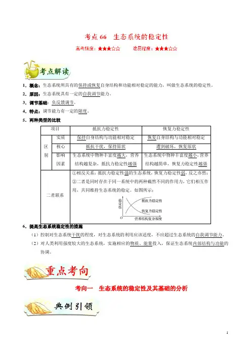 考点66 生态系统的稳定性-高考生物考点练习解析