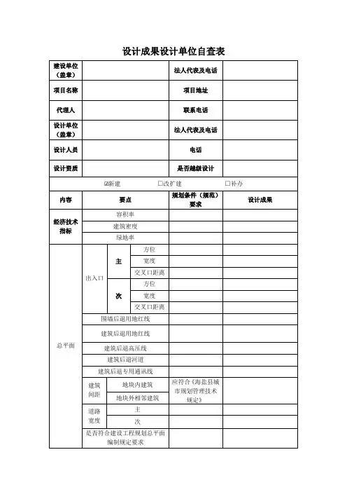 设计成果设计单位自查表