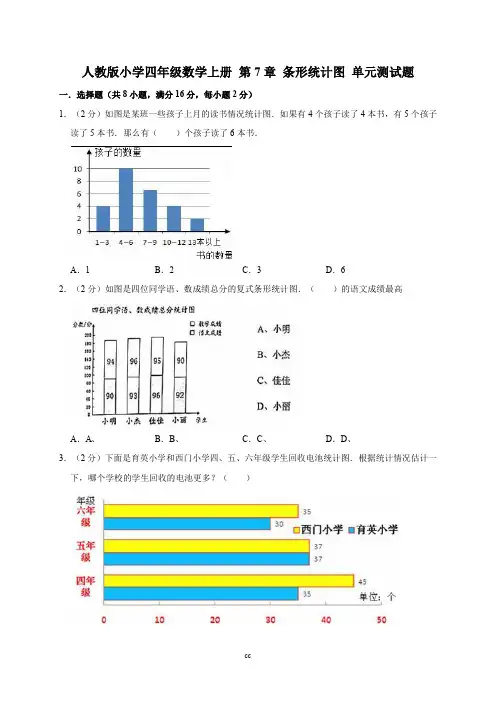 新人教版小学数学四年级上册数学第7章条形统计图单元测试题(解析版)