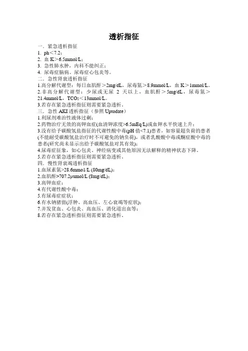 各种透析指征总结