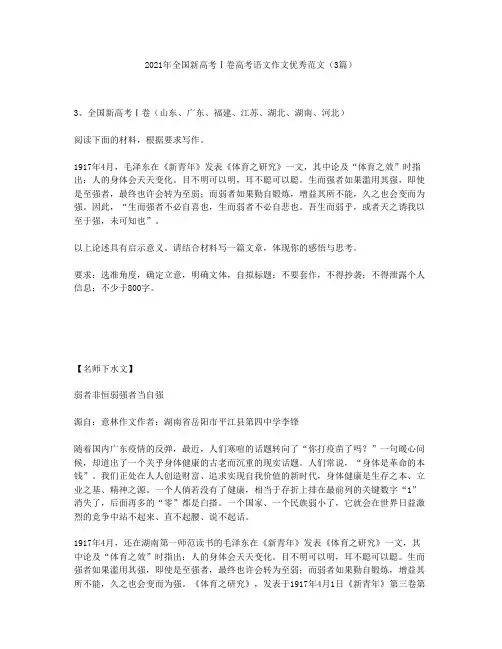 2021年全国新高考Ⅰ卷高考语文作文优秀范文(3篇)