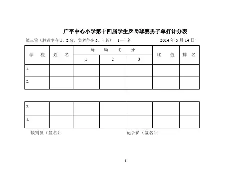 乒乓球比赛男子单打第三轮计分表