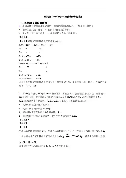 阜阳市中考化学一模试卷(含答案)