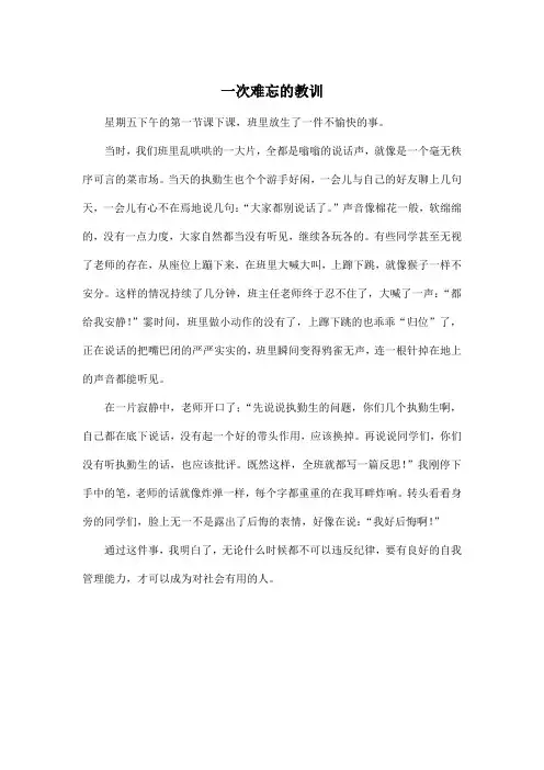 一次难忘的教训_小学五年级作文500字