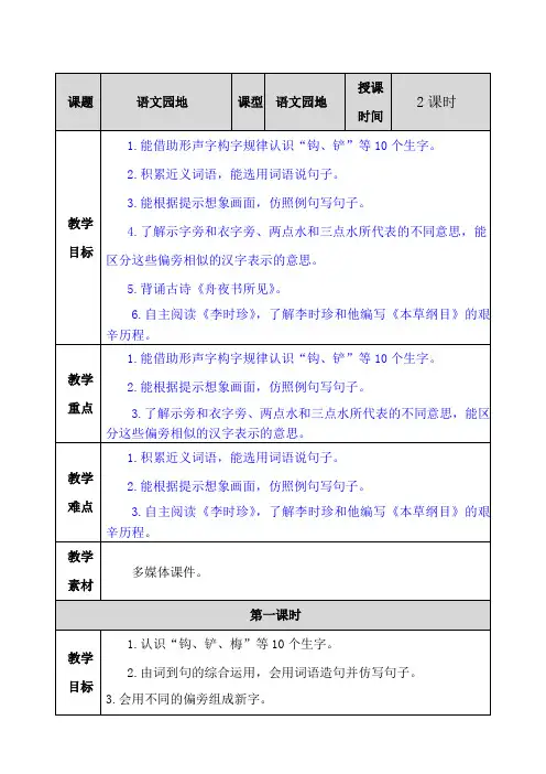 新人教部编版二年级语文下册教案—语文园地八教案