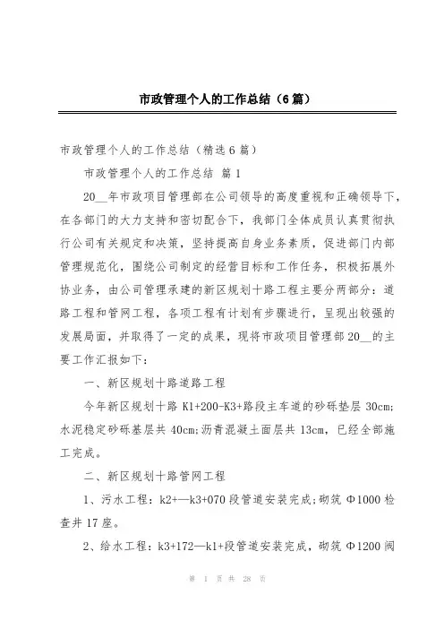 市政管理个人的工作总结(6篇)