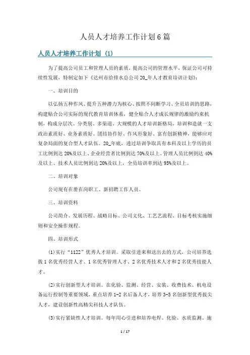人员人才培养工作计划6篇