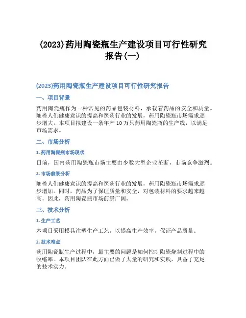 (2023)药用陶瓷瓶生产建设项目可行性研究报告(一)
