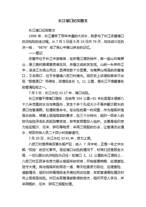 长江堵口纪实散文