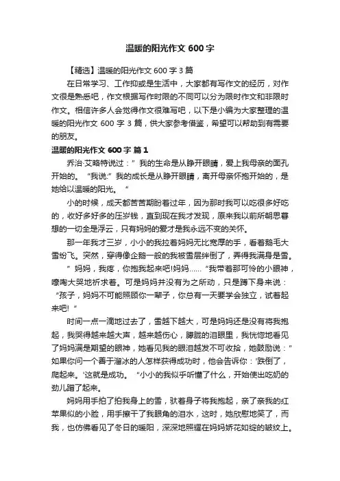 【精选】温暖的阳光作文600字3篇