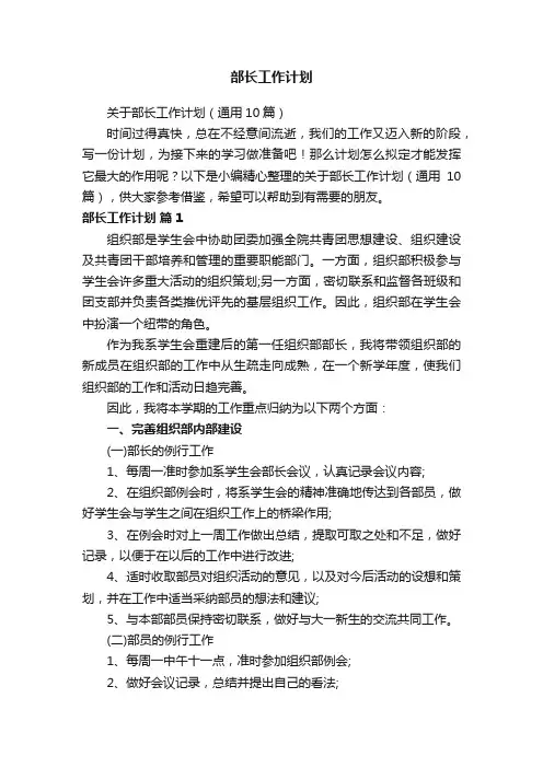 关于部长工作计划（通用10篇）