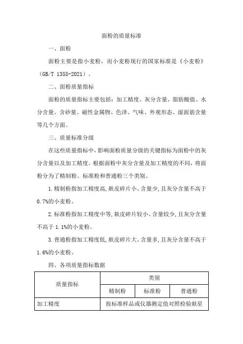 面粉的质量标准